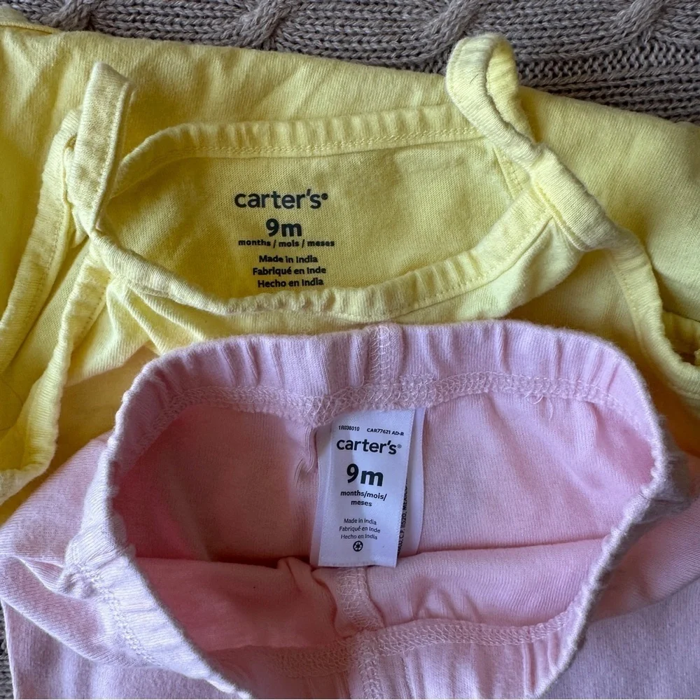 EUC Carter’s Baby Girl Outfit, Pink & Yellow “Papa Has My 💜”, 9 Months